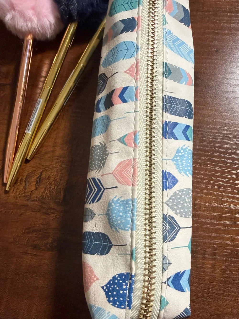 Fuzzy Pom-Pom Pen Set with Carpe Diem Feathers Pen/Pencil Pouch